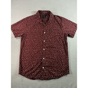 RVCA Men’s Button Up Shirt M Maroon Geometric Print Short Sleeve Slim Fit